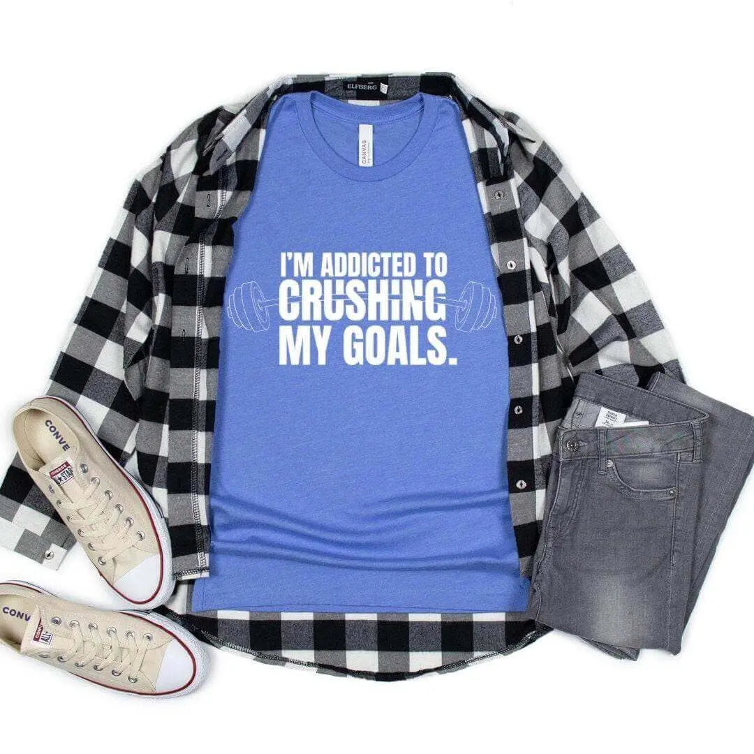 Black Crushing My Goals T-shirt by Winks Design Studio, LLC, featuring bold text and a casual fit.