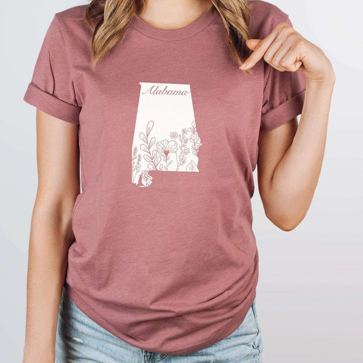 Gray Custom Flower State T-shirt by Winks Design Studio featuring a USA state outline with floral design, size small.