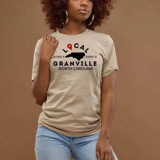 Sage green custom city and state short sleeve T-shirt by Winks Design Studio, LLC with printed map design on front.