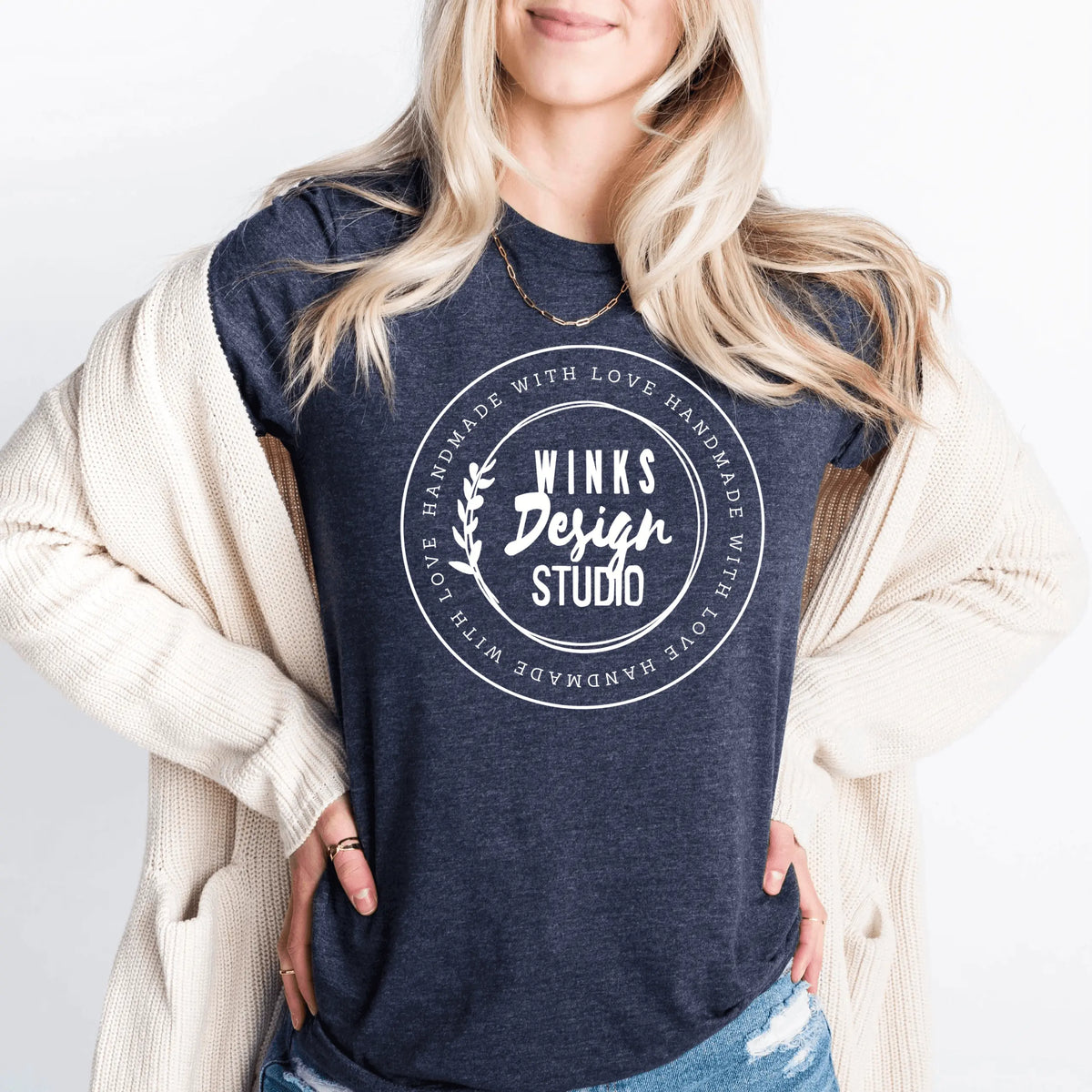 Winks Design Studio LLC logo short sleeve T-shirt in clay color, featuring a small WDS logo on the front.