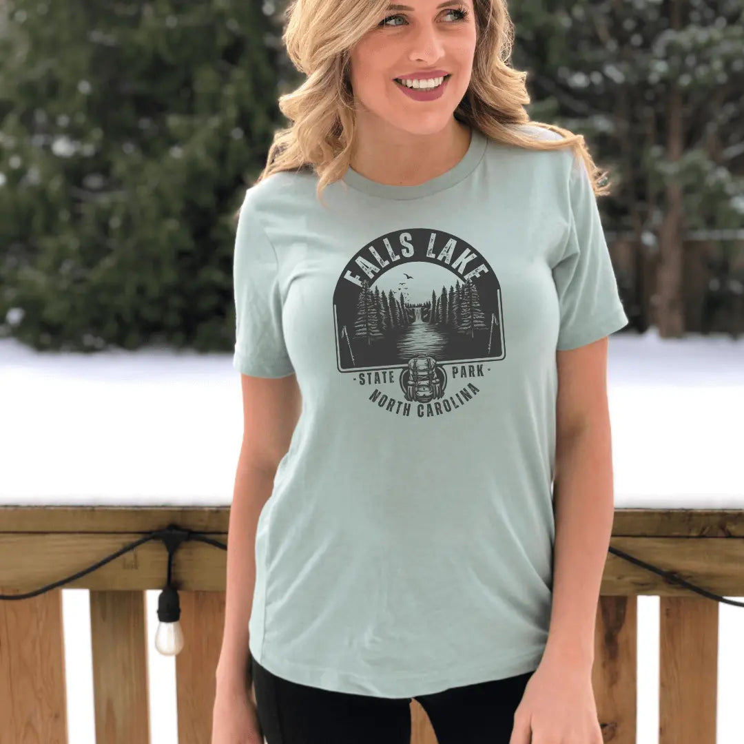Small Falls Lakes T-shirt by Winks Design Studio, LLC featuring a scenic lakeside graphic on soft cotton fabric.