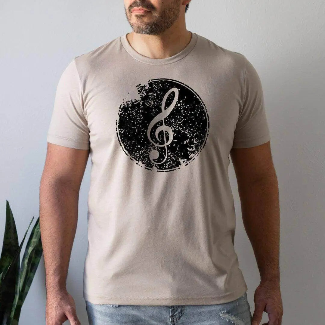 Heather orchid Treble Clef Musical Symbol T-shirt by Winks Design Studio, LLC, featuring short sleeves and a stylish musical design.