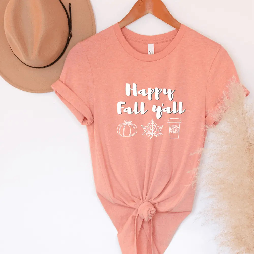 Heather prism sunset T-shirt by Winks Design Studio with "Happy Fall Y&