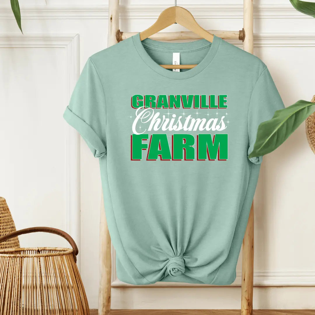 Red Granville Christmas Farm T-shirt by Winks Design Studio featuring festive farm imagery and holiday-themed graphics.