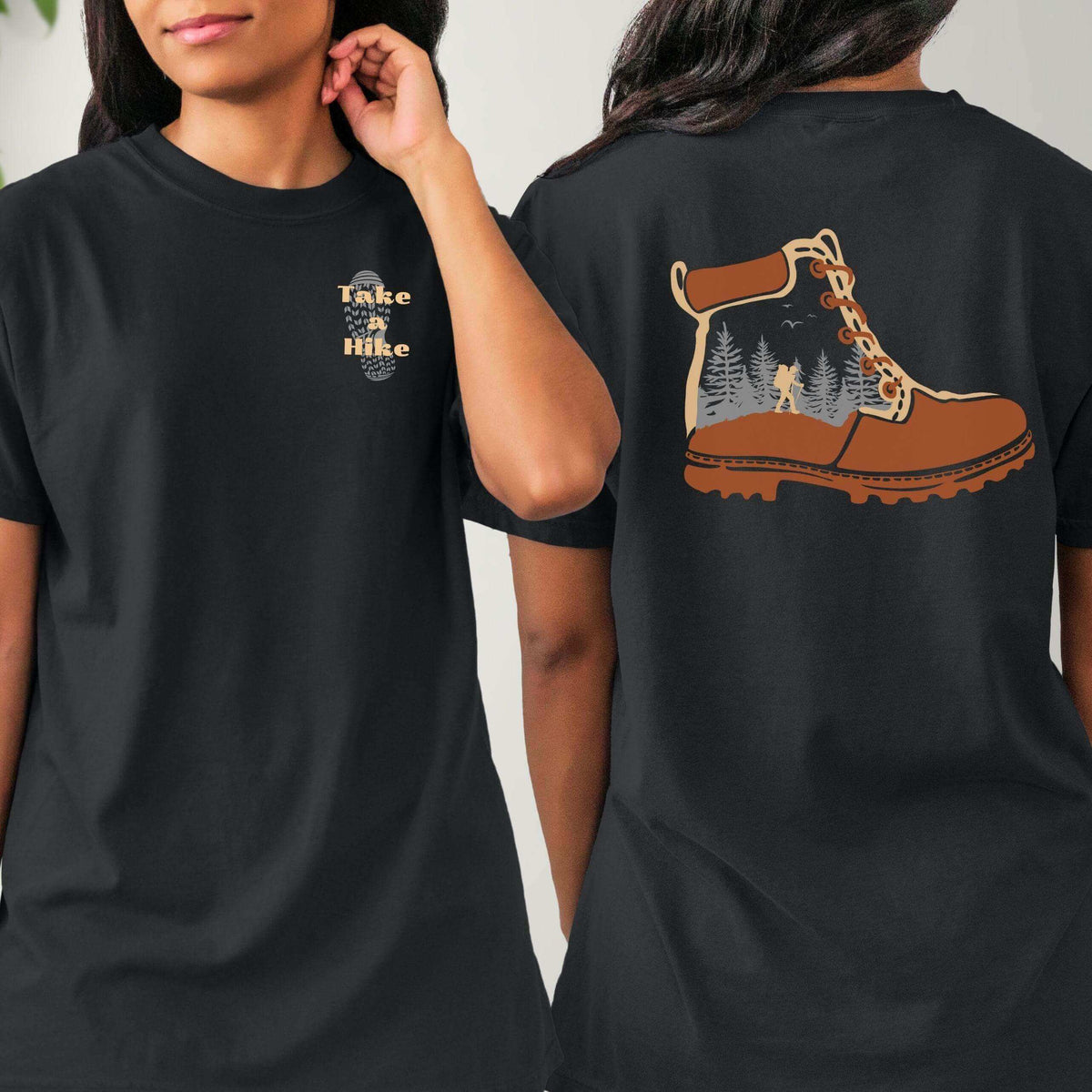 Winks Design Studio LLC Take A Hike T-shirt featuring a nature-inspired design, casual fit, and soft fabric in a small size.