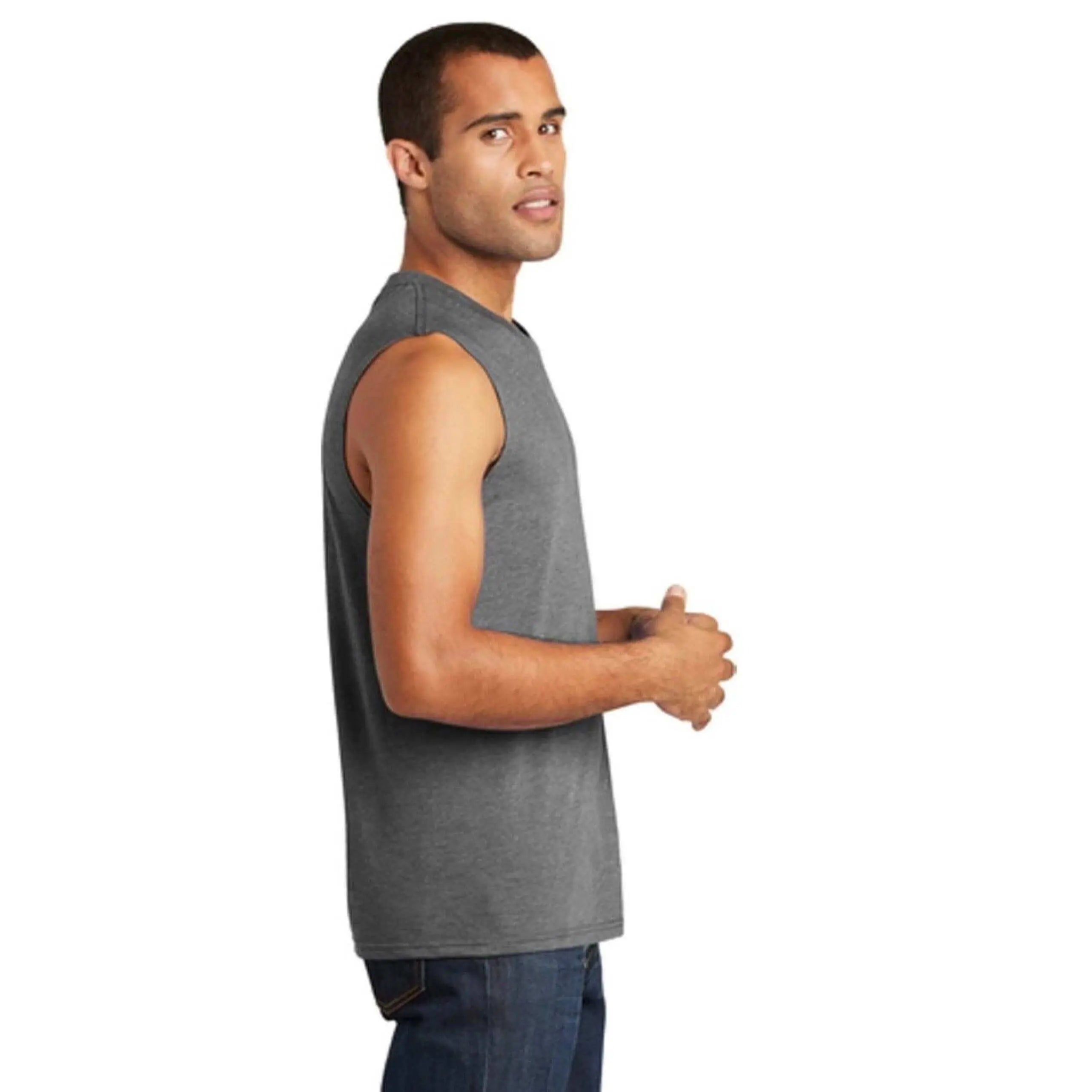 White Main Street Fitness tank top by Winks Design Studio, LLC, displayed on a small-sized mannequin.