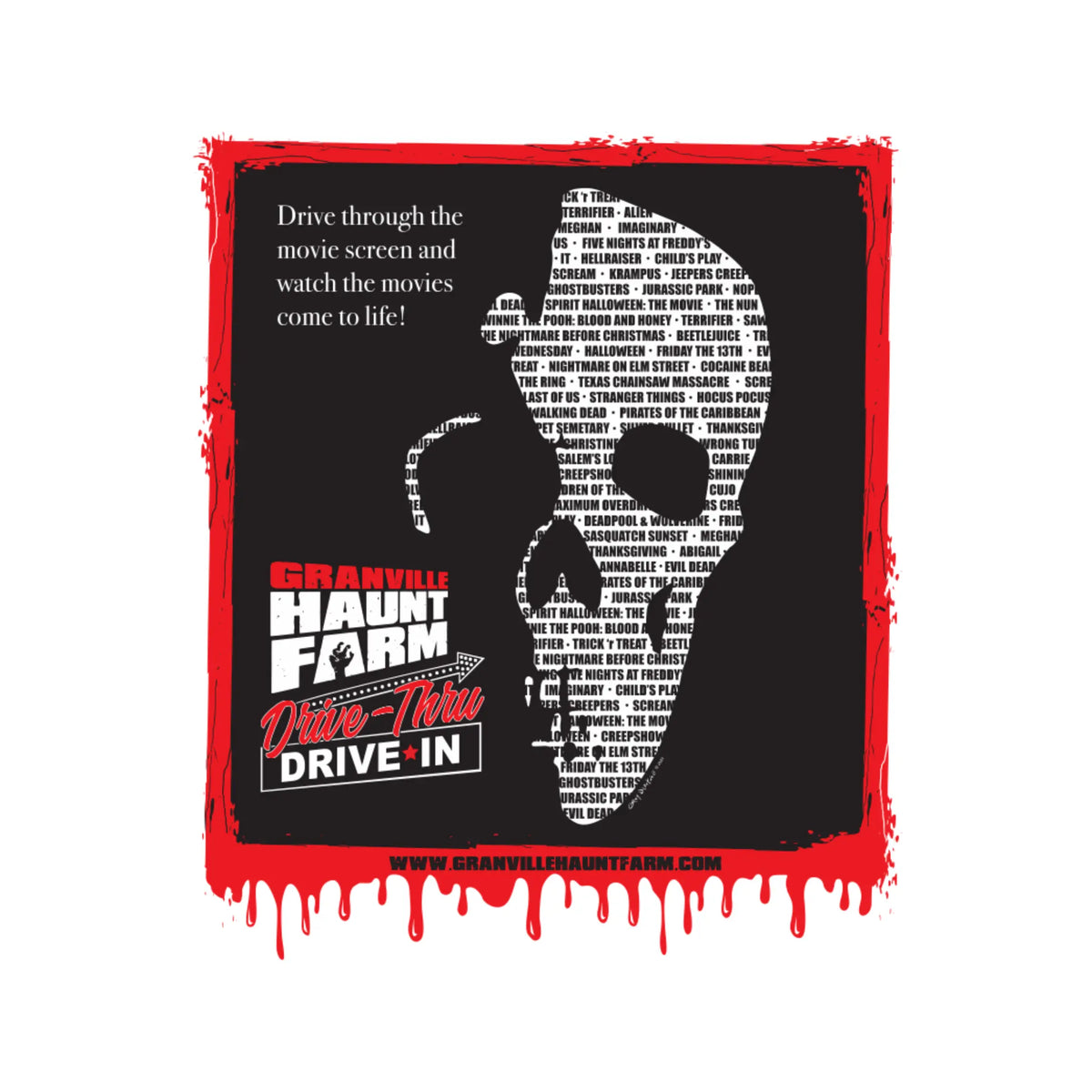 Granville Haunt Farm vinyl sticker by Winks Design Studio LLC featuring the Haunt Farm logo on a clear background.