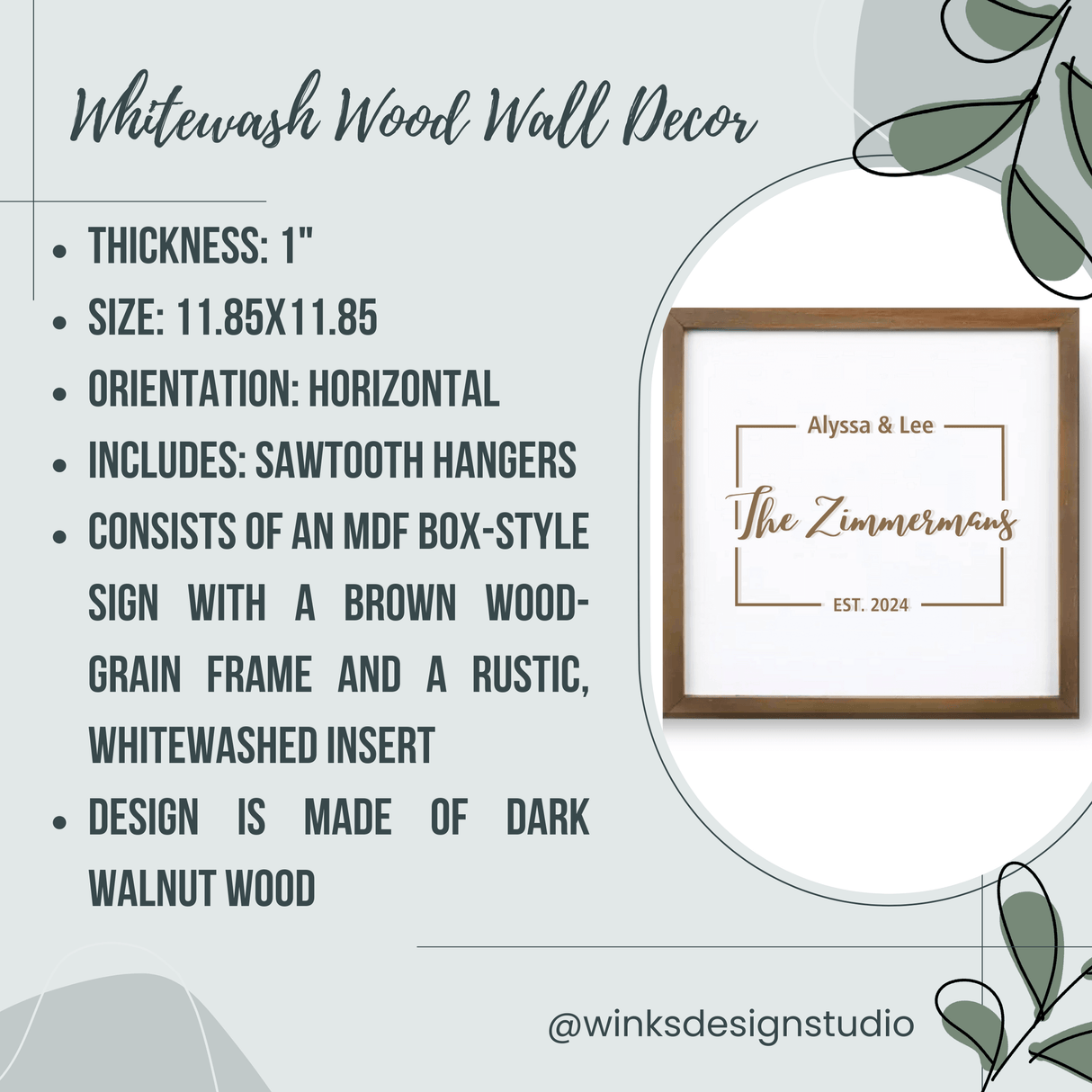 Custom Photo Memory Sign - 11.85"x11.85" Dark Walnut Wood - Elegant Home Decor - Winks Design Studio,LLC