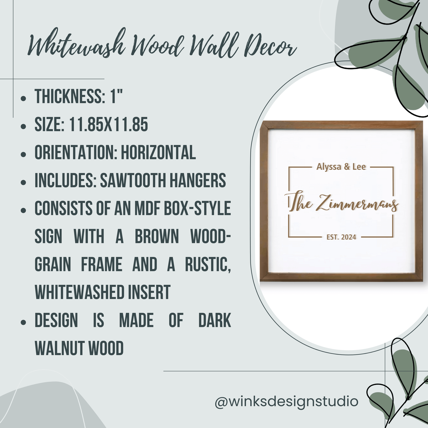 Custom Photo Memory Sign - 11.85"x11.85" Dark Walnut Wood - Elegant Home Decor - Winks Design Studio,LLC