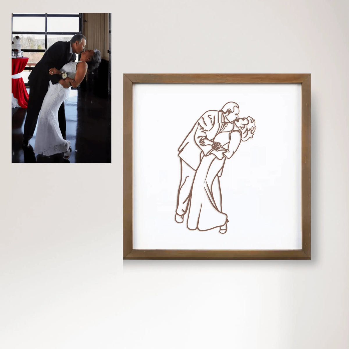 Custom photo memory sign wall art in dark walnut wood, 11.85x11.85 inches, elegant home decor from Winks Design Studio LLC.