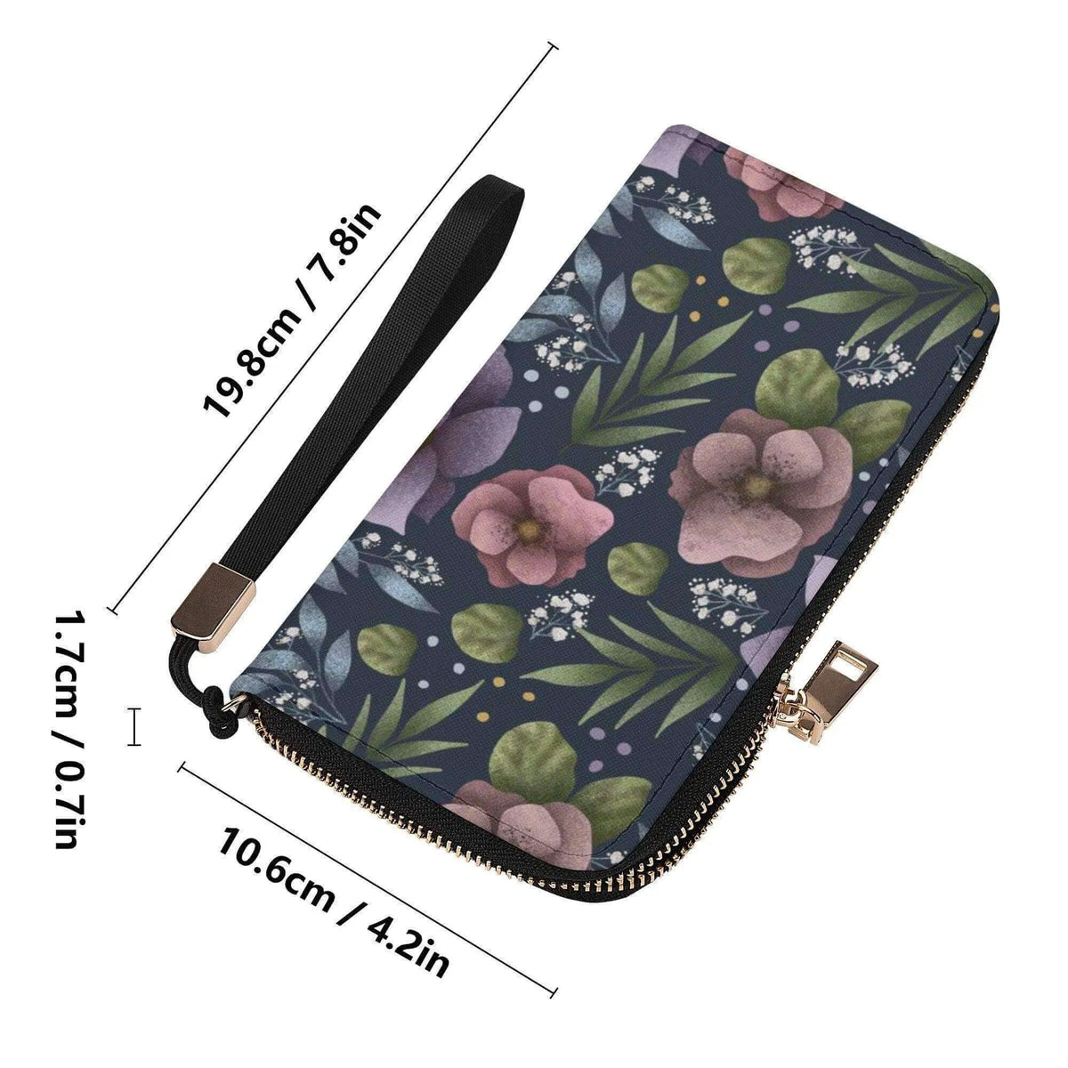 Blue hydrangea flower clutch zipper wallet by Winks Design Studio, LLC featuring a floral design and compact wallet style.