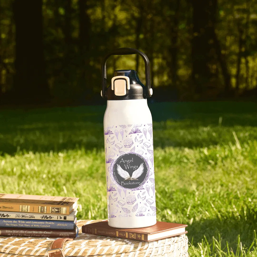 Winks Design Studio LLC Angel Wings 57oz water bottle featuring a detailed angel wings design on a durable plastic bottle.