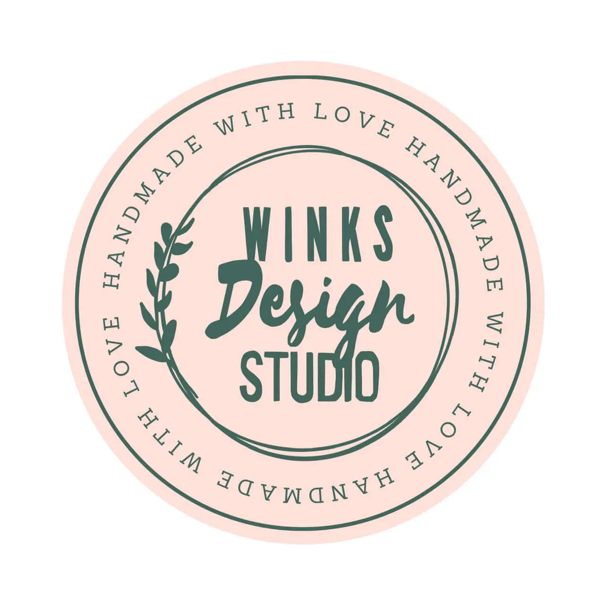 Winks Design Studio logo with "Handmade with Love" text circularly arranged around the edge.