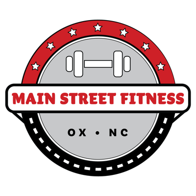 Main Street Fitness logo featuring a dumbbell and red star design
