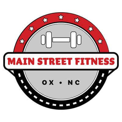 Main Street Fitness logo featuring a dumbbell and red star design