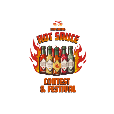 2024 NC Hot Sauce Contest & Festival logo with spicy pepper design, Oxford, NC, official event merchandise.