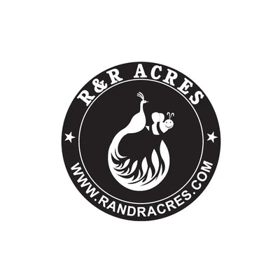 R & R Acres logo featuring a bee design, highlighting quality honey products and apparel from www.randracres.com