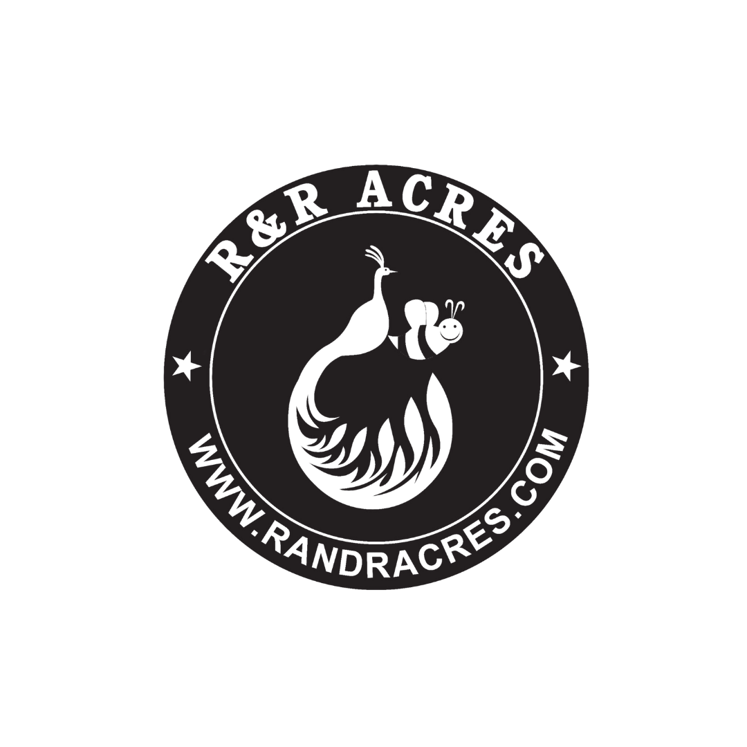 R & R Acres logo featuring a bee design, highlighting quality honey products and apparel from www.randracres.com