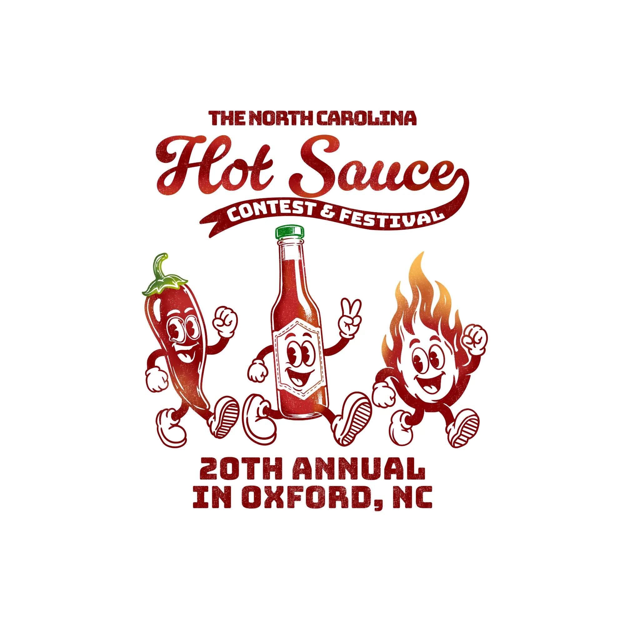 2024 NC Hot Sauce Contest & Festival logo with spicy pepper design, Oxford, NC, official event merchandise.