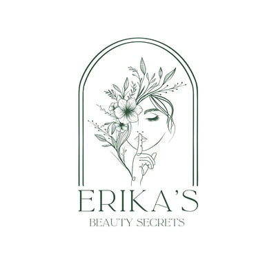 Erika's Beauty Secrets logo with illustrated floral design and elegant woman silhouette