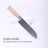 Chef's knife with a wooden handle on a white background