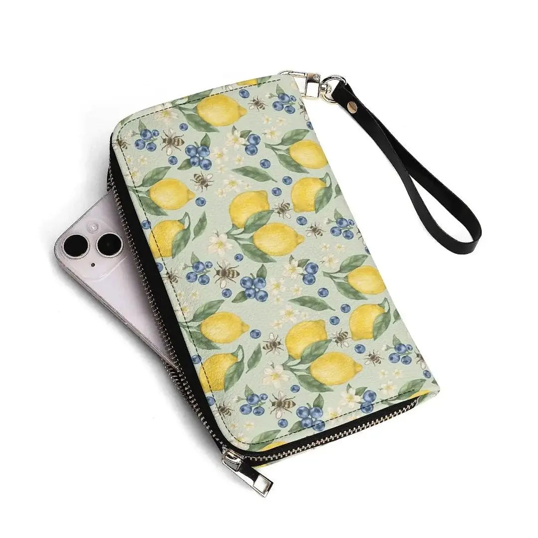 Lemonberry Bloom leather wallet by Winks Design Studio, LLC, showing the wallet&