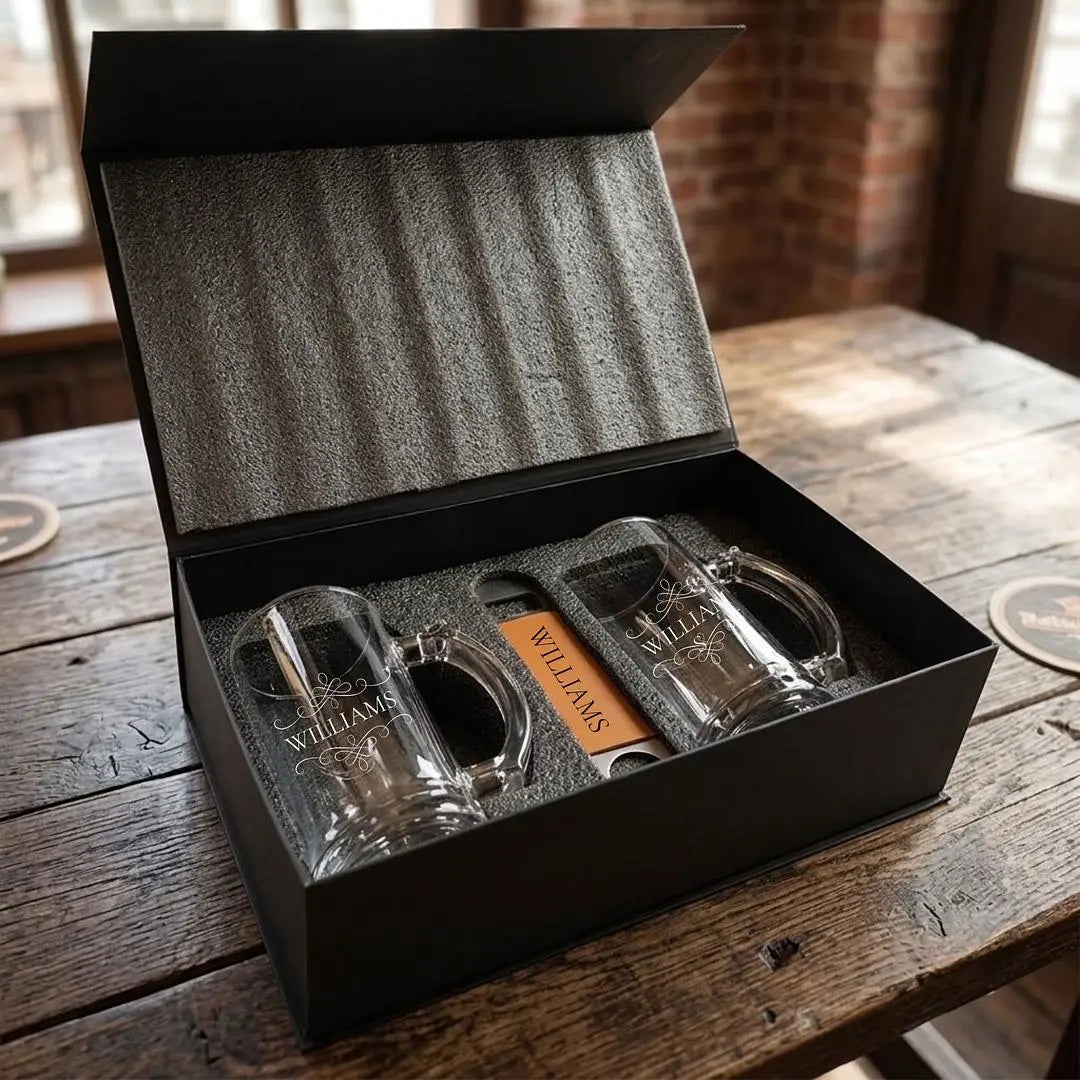Personalized Beer Mug Gift Set with Bottle Opener Winks Design Studio,LLC