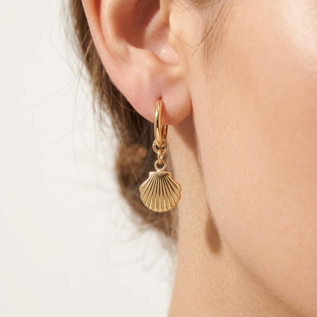 18K Gold Shell Pendant Huggie Earrings - Winks Design Studio,LLC