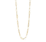 18K Gold Pearl Station Paperclip Chain Necklace