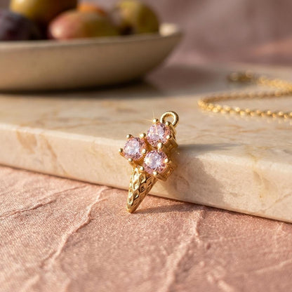 Strawberry Ice Cream Cone Charm - Gold Enamel Summer Jewelry - Winks Design Studio,LLC