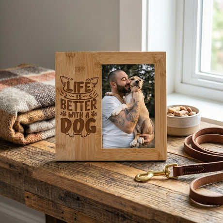 Custom Engraved Photo Frame - Personalized Bamboo Picture Frame 5x7 - Winks Design Studio,LLC