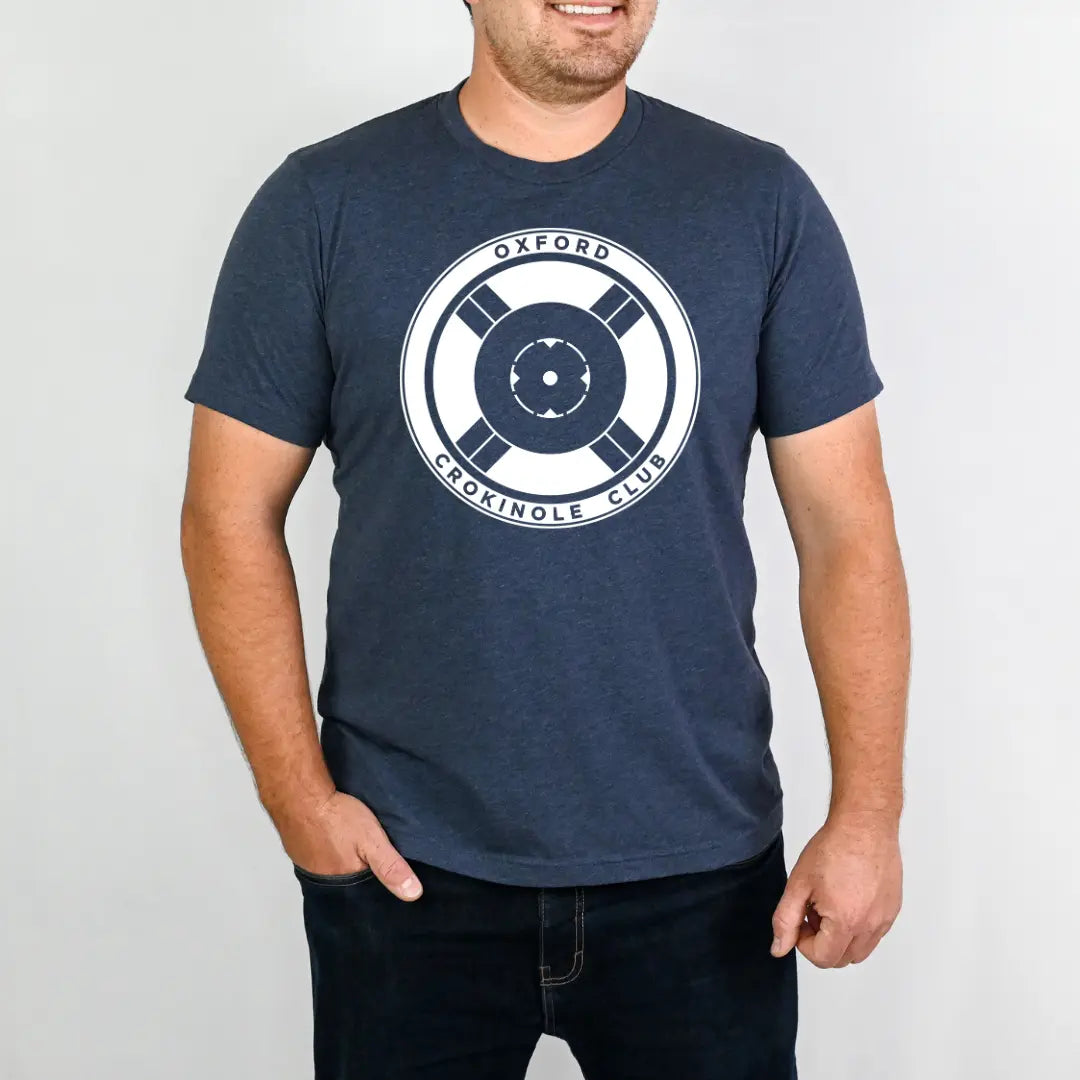 Winks Design Studio Oxford Crokinole Club Chest T-Shirt featuring a classic fit and printed logo on the front in casual style.