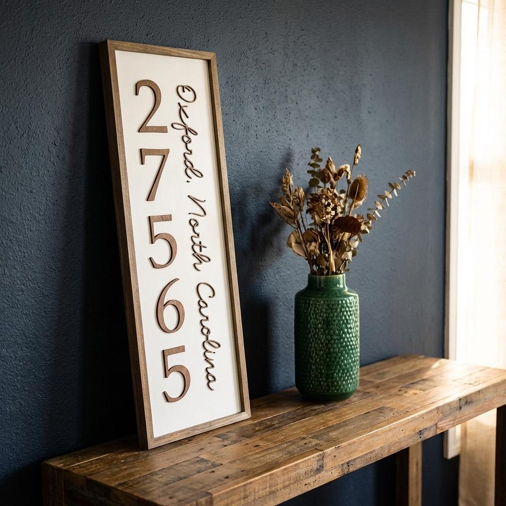 City, State and Zip Code Vertical | Personalized Wood Sign- 1ftx3ft - Winks Design Studio,LLC
