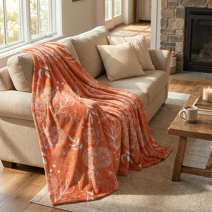 Flower Pumpkin Fleece Blanket - Winks Design Studio,LLC