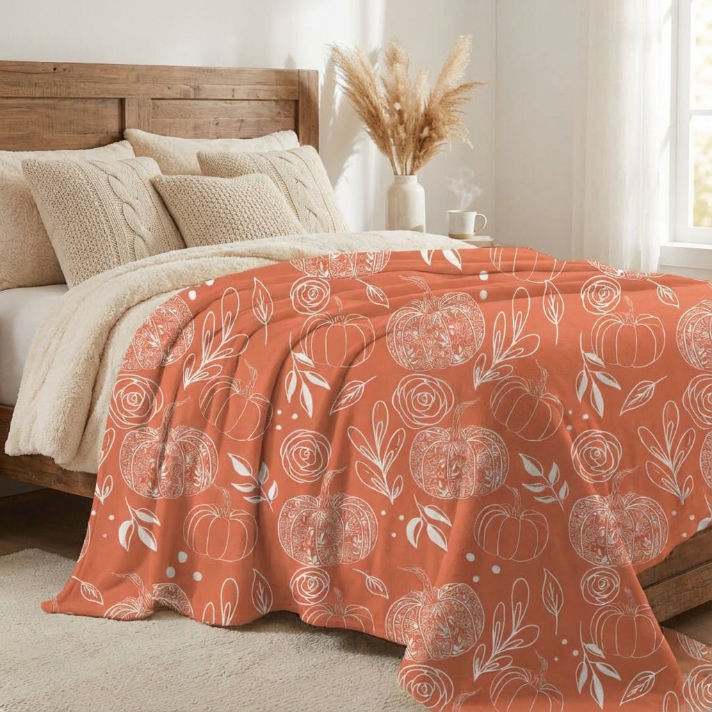 Manta polar de calabaza y flores de 70 "x 54"