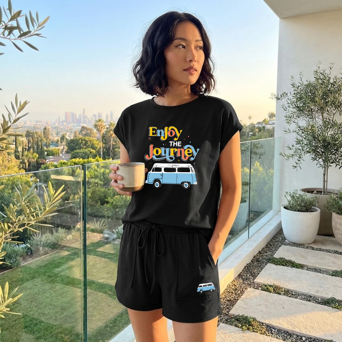 Winks Design Studio Life Is A Journey short loungewear set with a casual top and shorts, comfortable and stylish for relaxing at home.