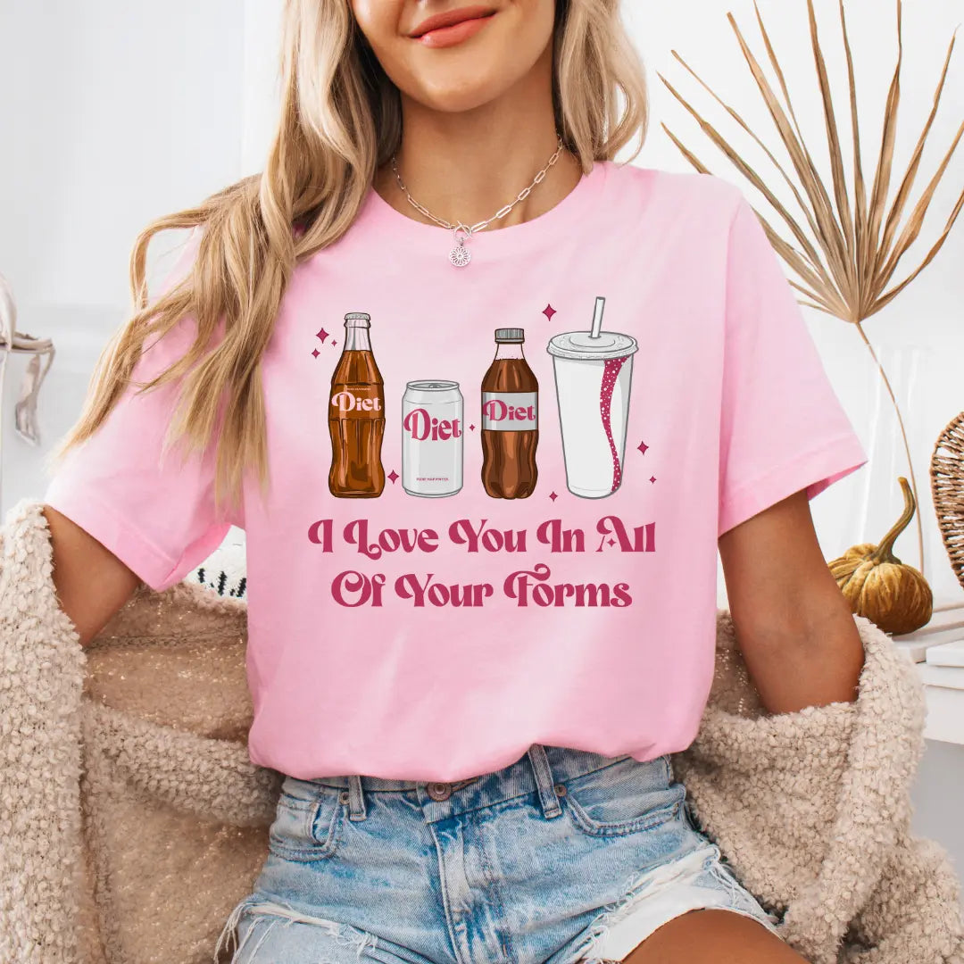 Unisex graphic t-shirt featuring "I Love You In All Your Forms" design by Winks Design Studio, soft casual apparel top.
