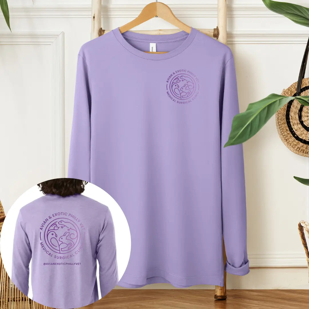 Long sleeve Avian Exotic shirt by Winks Design Studio, LLC featuring vibrant bird and nature-inspired print.