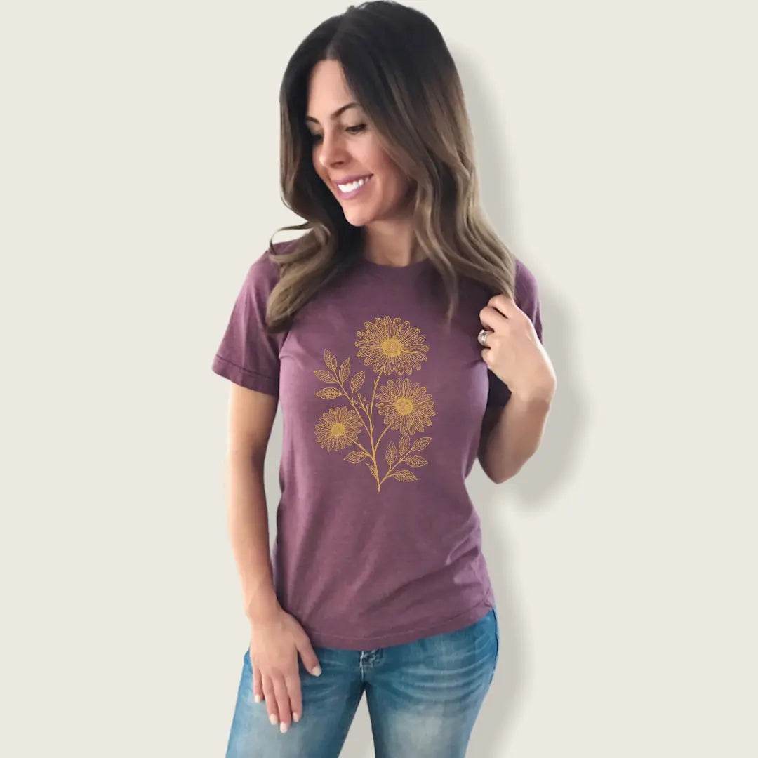 Yellow Daisy Flower Graphic T-shirt by Winks Design Studio, LLC featuring a vibrant daisy flower print on the front.