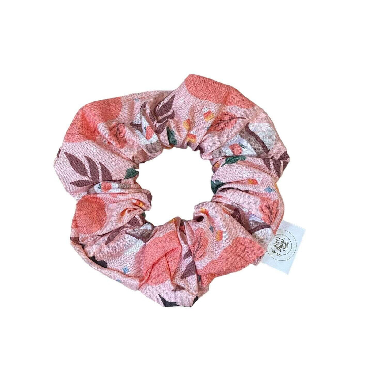 Pumpkin Patch Fall-Themed Scrunchie with autumn-inspired print capturing cozy pumpkin season.