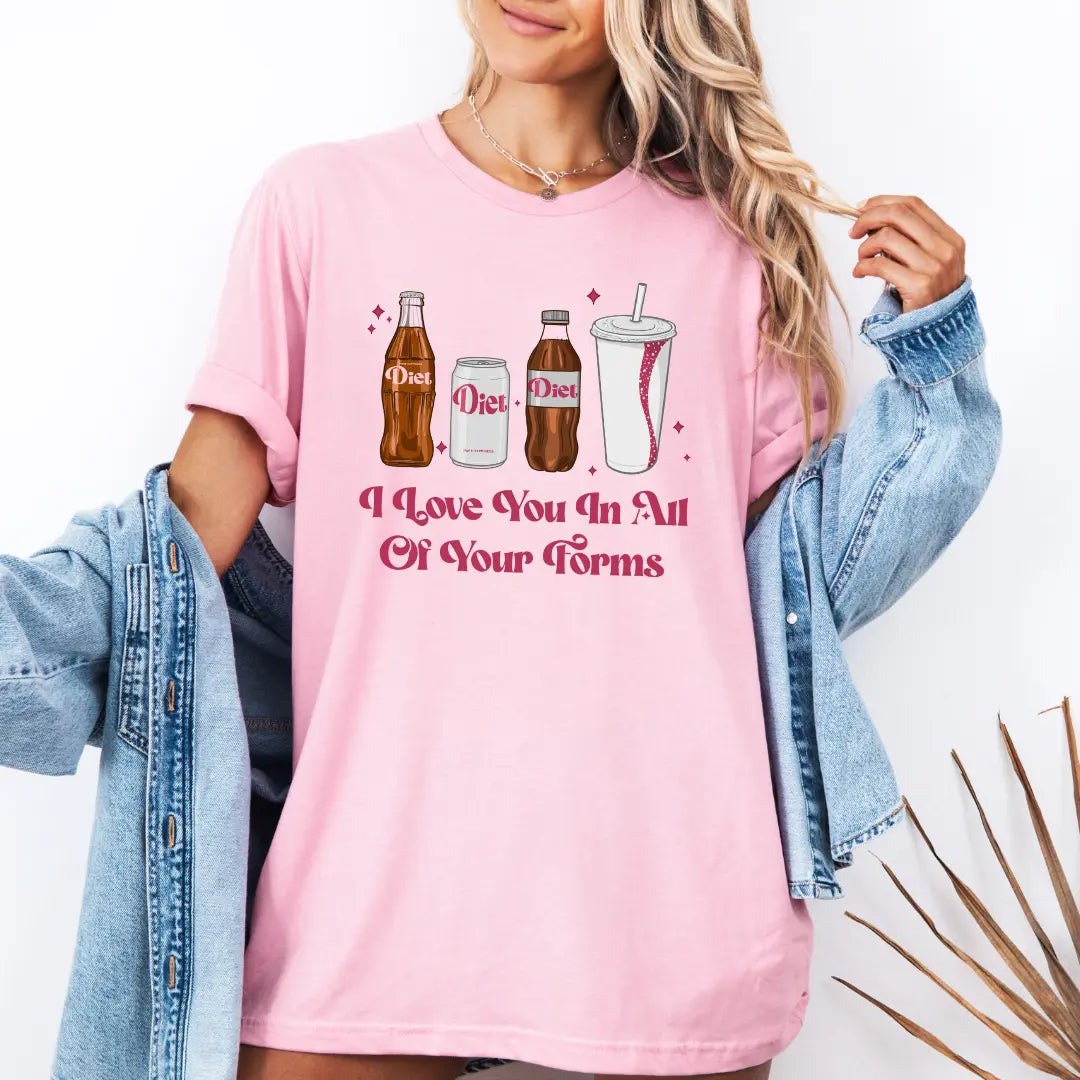 Unisex graphic T-shirt from Winks Design Studio with "I Love You In All Your Forms" design, soft cotton fabric and casual fit
