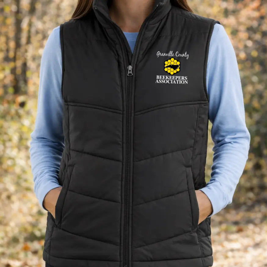Winks Design Studio GCBA Puffy Vest, navy blue insulated vest with front pockets and team logo, men&