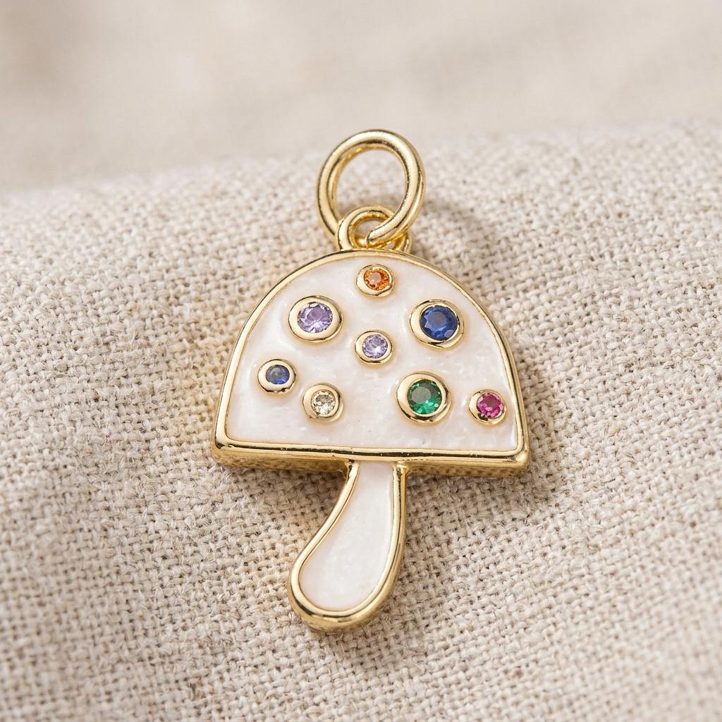 Gold &amp; Pearlescent Mushroom Charm - Winks Design Studio,LLC