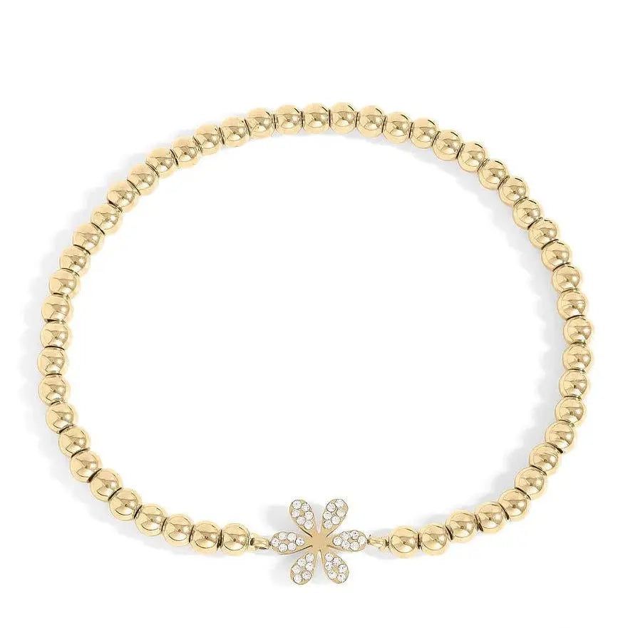 18K gold PVD beaded stretch bracelet with small round beads, stylish and elegant jewelry by Winks Design Studio, LLC.