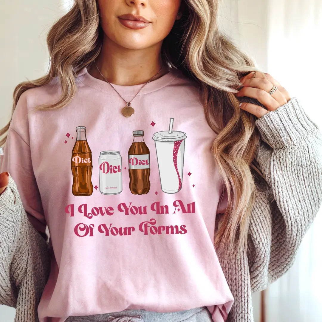 Unisex graphic T-shirt from Winks Design Studio featuring "I Love You In All Your Forms" message in black text on soft fabric.