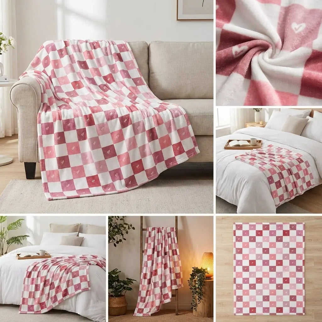 Checkerboard heart blanket by Winks Design Studio, LLC featuring a cozy, colorful heart and checkerboard pattern.