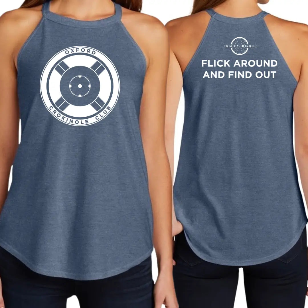 Winks Design Studio Oxford Crokinole Club halter tank top in white with a crochet neckline and sleeveless design.