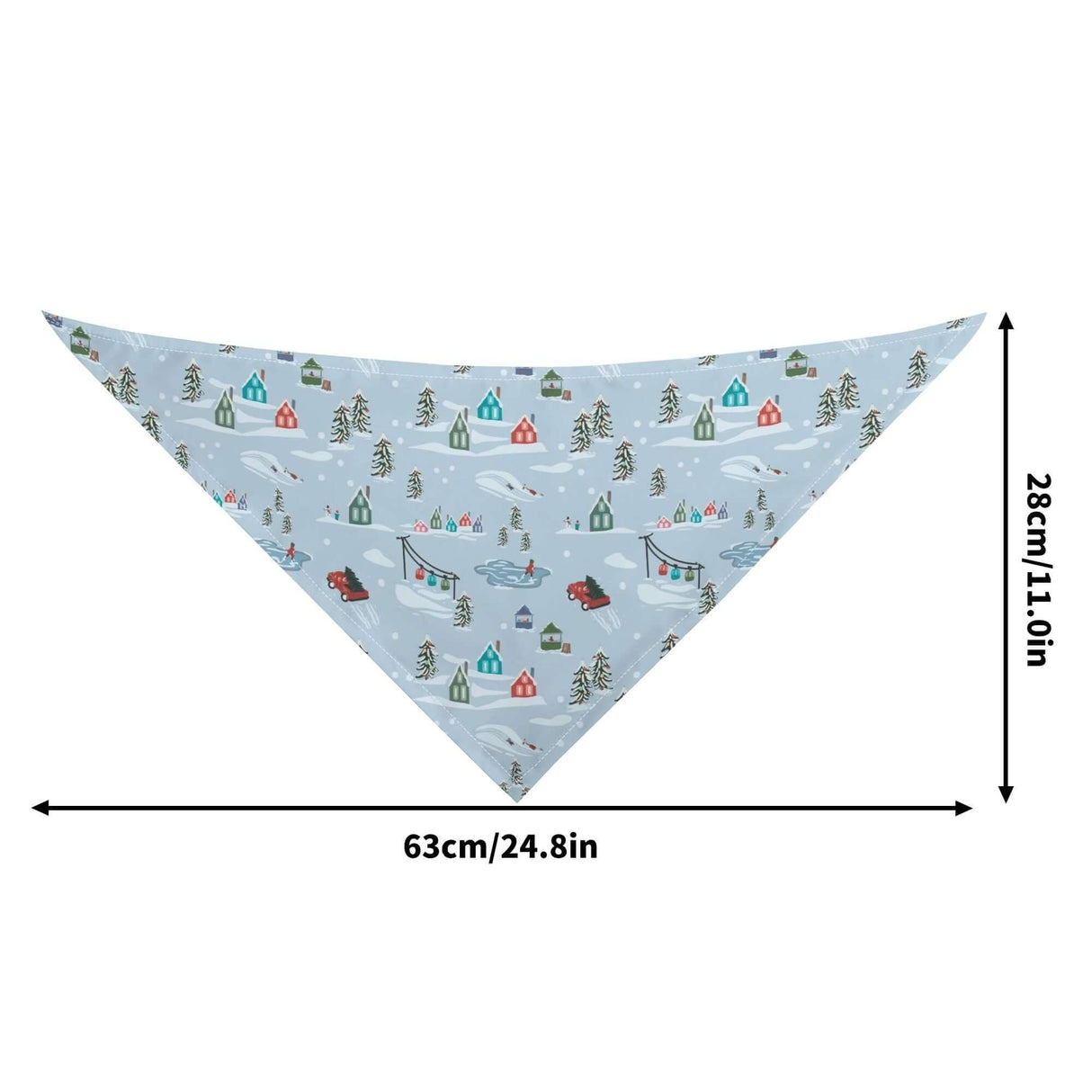 Christmas Village Dog Bandana with charming village design and dimensions 63cm x 28cm, perfect for festive dog styling.