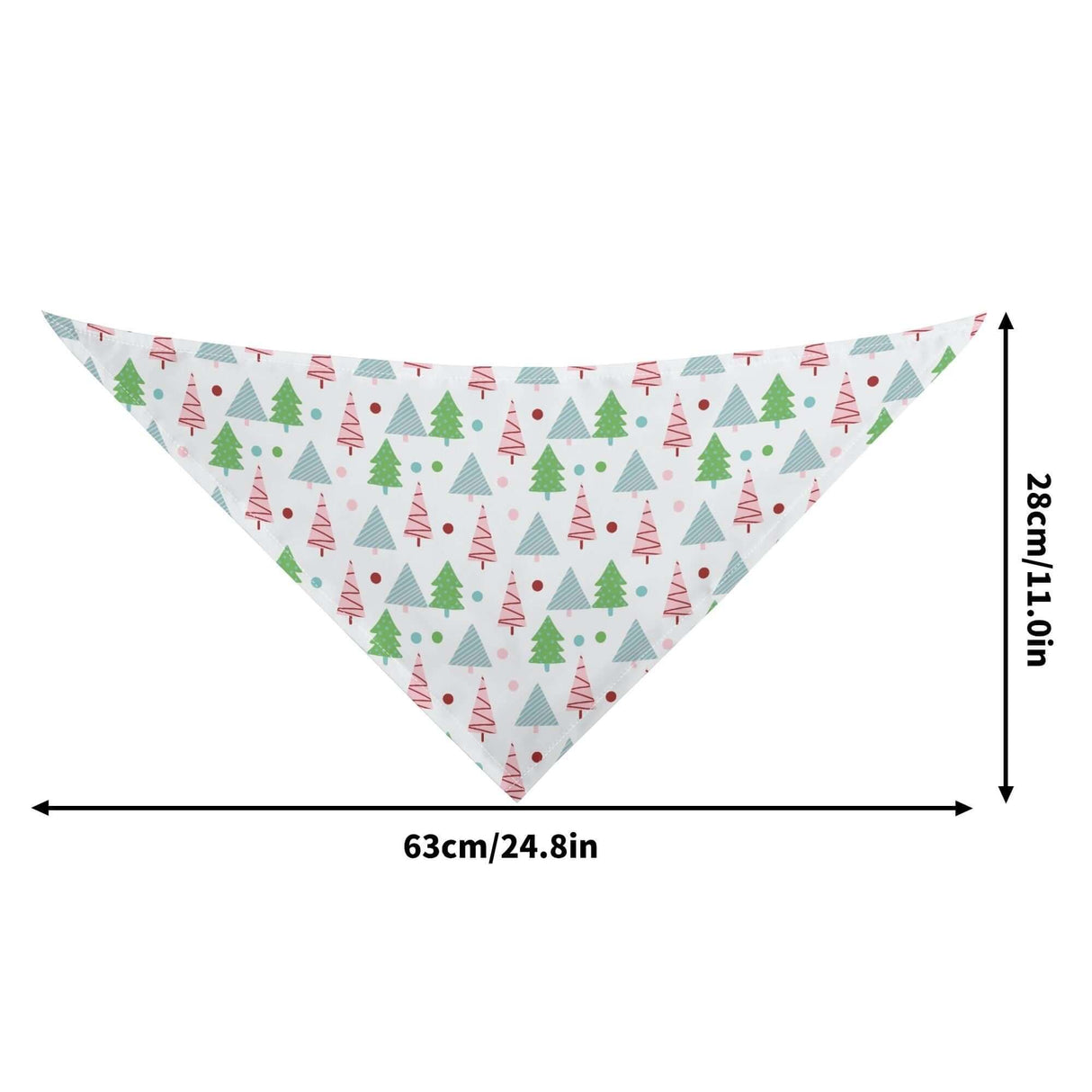 Christmas Tree Dog Bandana with festive tree pattern, measuring 63cm by 28cm, perfect for holiday celebrations.