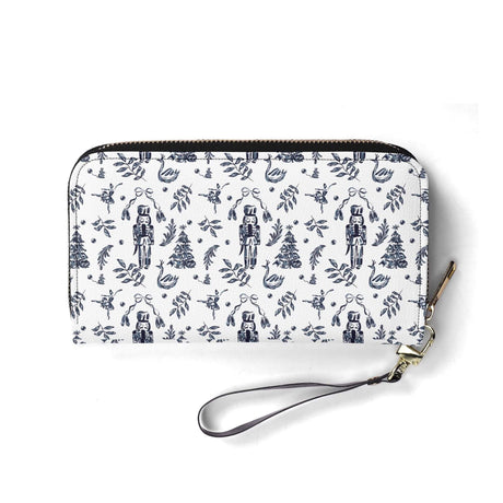 Nutcracker Leather Wallet with whimsical design featuring Nutcracker characters and floral patterns on a white background.